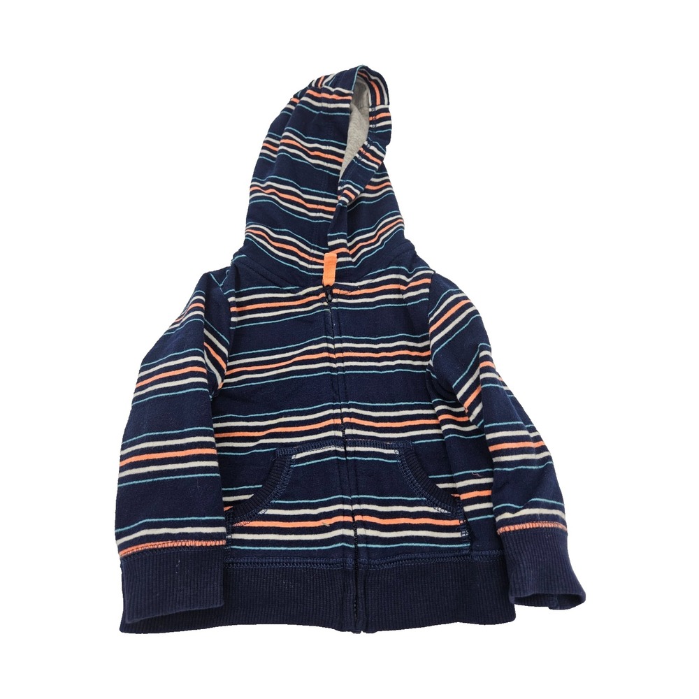 Carter's Baby Hoodie 9M Navy Striped Zip Up Sweatshirt Cotton Blend